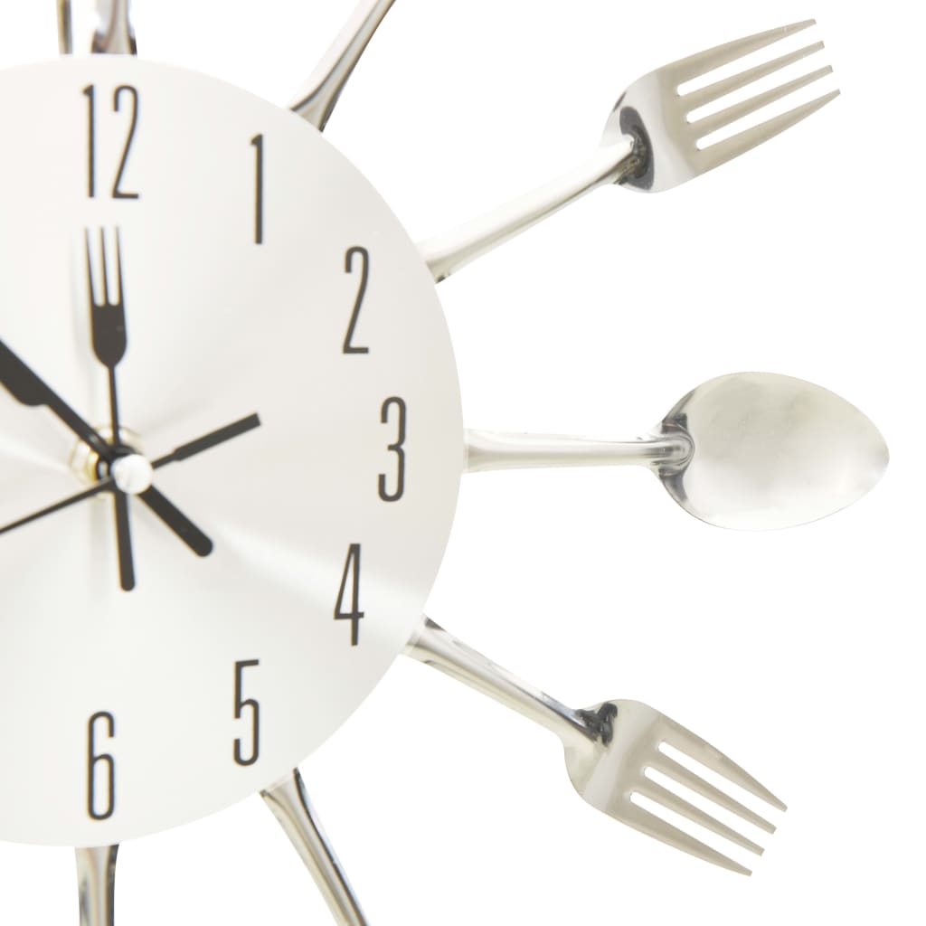 vidaXL Stenska ura z motivom žlic in vilic srebrna 31 cm aluminij