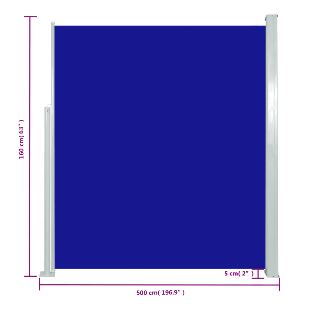 vidaXL Zložljiva stranska tenda 160 x 500 cm modra