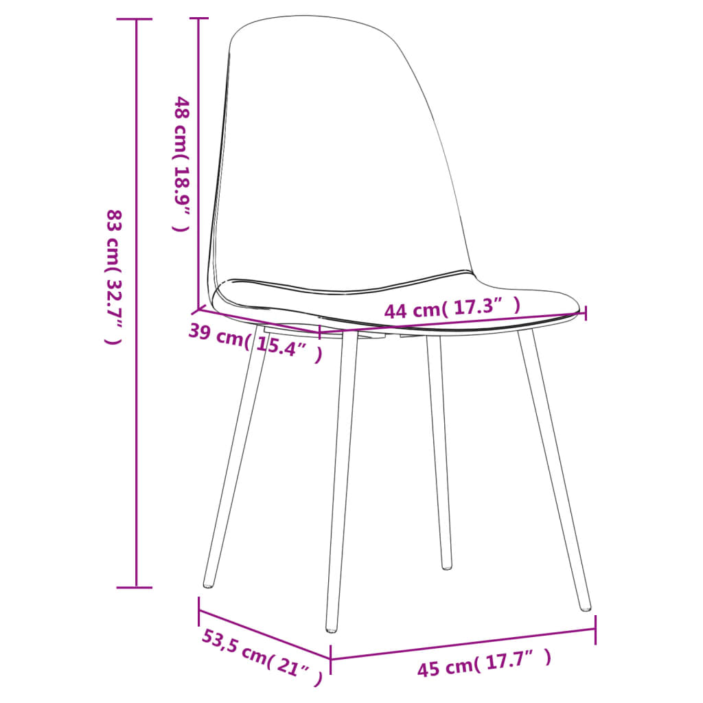 vidaXL Jedilni stoli 2 kosa 45x53,5x83 črno umetno usnje