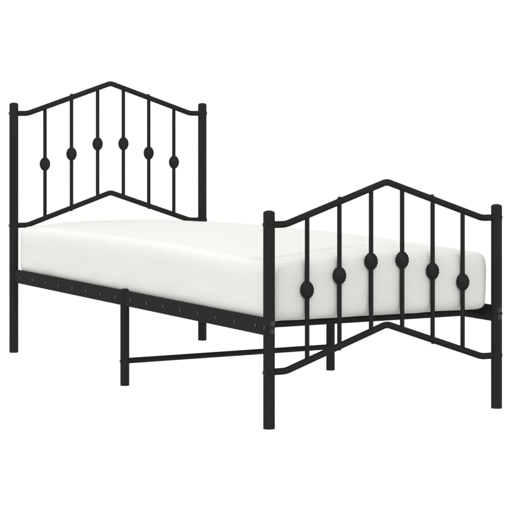 vidaXL Kovinski posteljni okvir z vzglavjem in vznožjem črn 75x190 cm