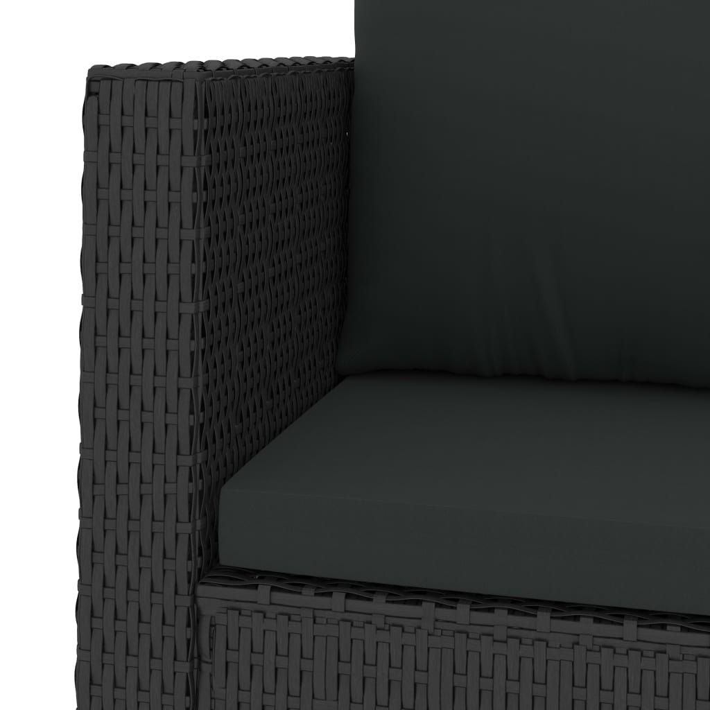 vidaXL Vrtna sedežna garnitura z blazinami 2-delna poli ratan črna