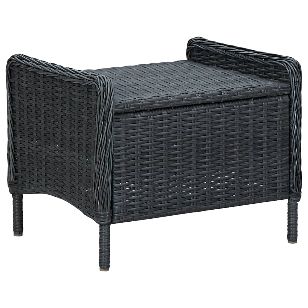 vidaXL Nastavljiv vrtni stol s stolčkom za noge poli ratan temno siv