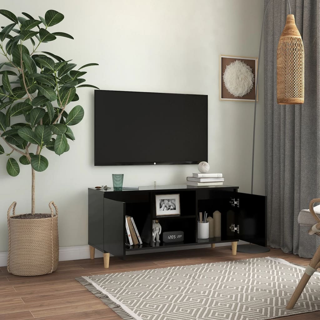vidaXL TV omarica s trdnimi lesenimi nogami črna 103,5x35x50 cm