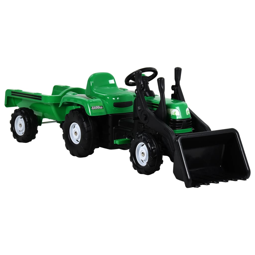 vidaXL Otroški traktor na pedala s prikolico in nakladalnikom