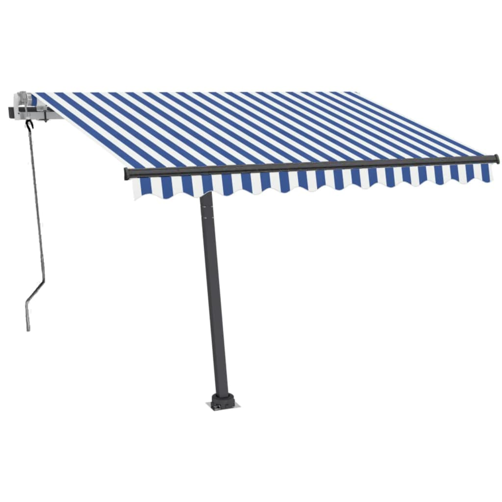 vidaXL Ročno zložljiva tenda z LED lučkami 350x250 cm modra in bela