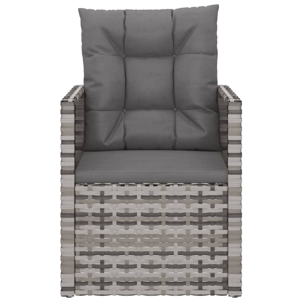 vidaXL Vrtni fotelj z blazinami siv poli ratan