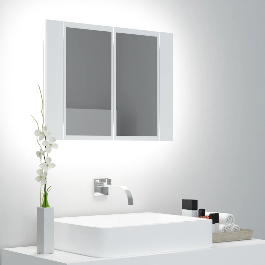 vidaXL LED kopalniška omarica z ogledalom bela 60x12x45 cm akril