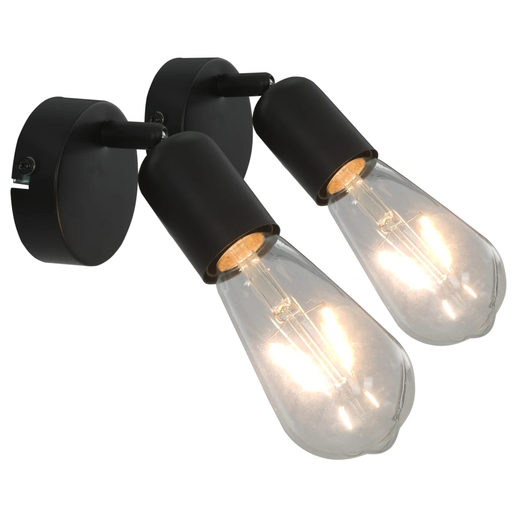 vidaXL Stenske svetilke 2 kosa z žarnicami 2 W črne E27