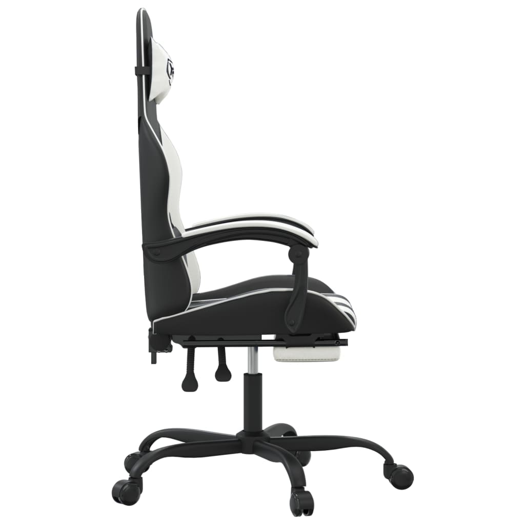 vidaXL Vrtljiv gaming stol z oporo za noge črno in belo umetno usnje