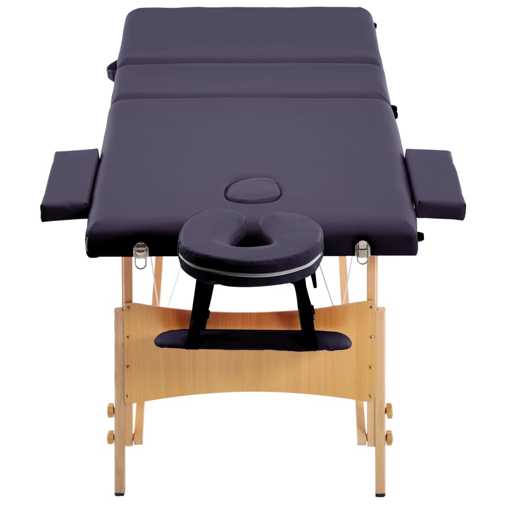 vidaXL Zložljiva masažna miza 3 cone les vijolična