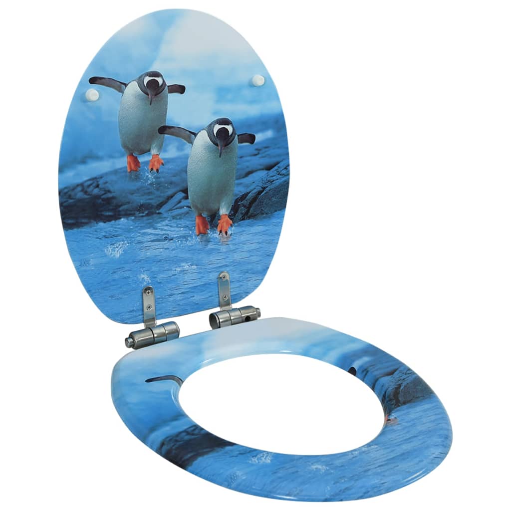 vidaXL Deska za WC školjko počasno zapiranje MDF dizajn pingvinov