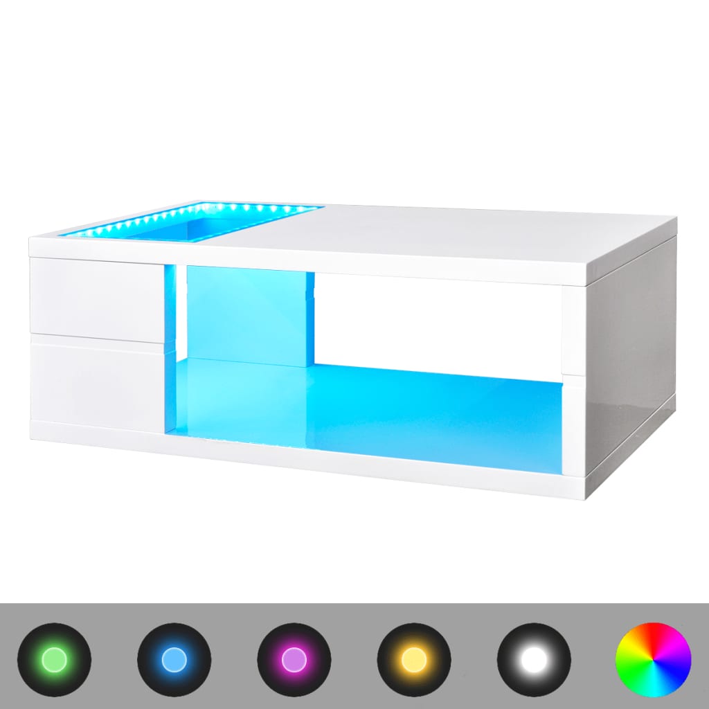 vidaXL Klubska mizica LED visok sijaj bele barve 105x55x41,5 cm