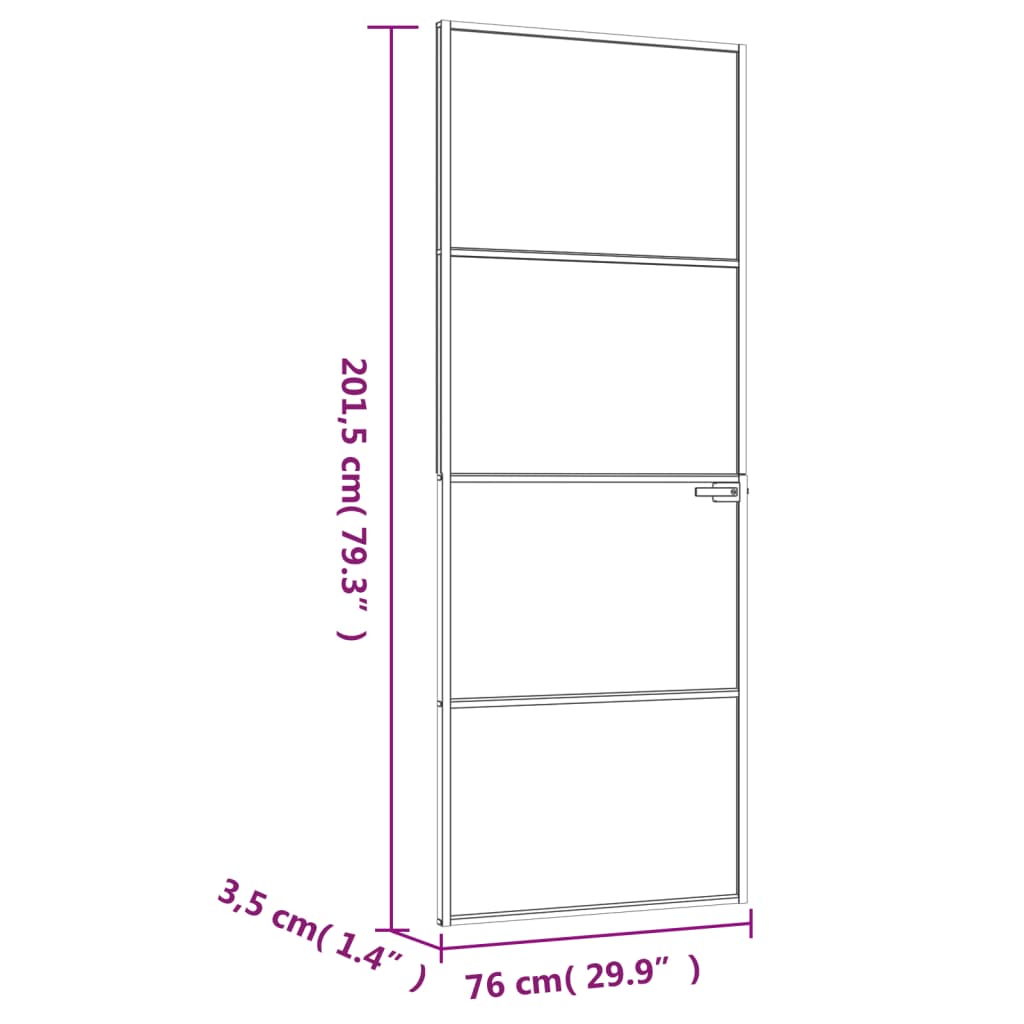 vidaXL Notranja vrata črna 76x201,5 cm kaljeno steklo & aluminij tanka