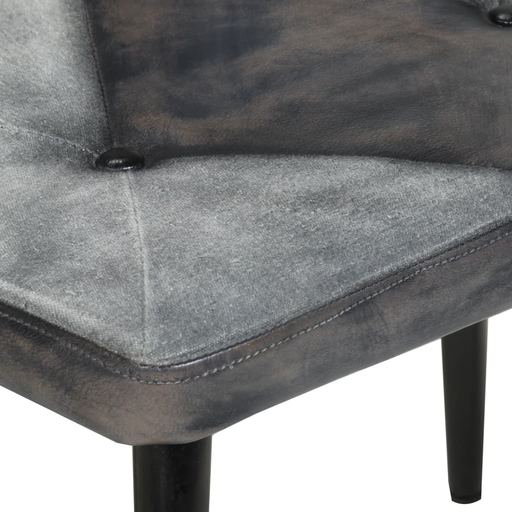 vidaXL Fotelj s stolčkom za noge sivo pravo usnje in platno