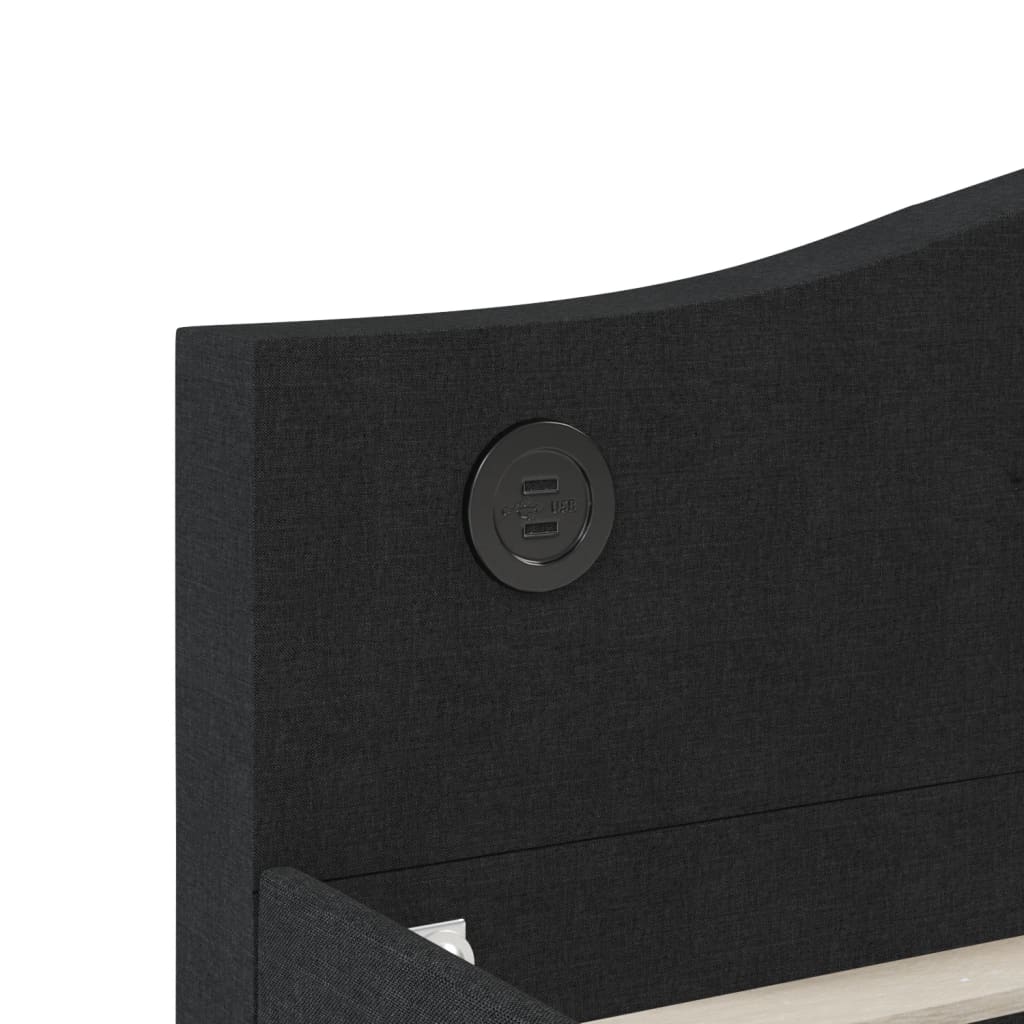 vidaXL Dnevna postelja USB črno blago 90x200 cm