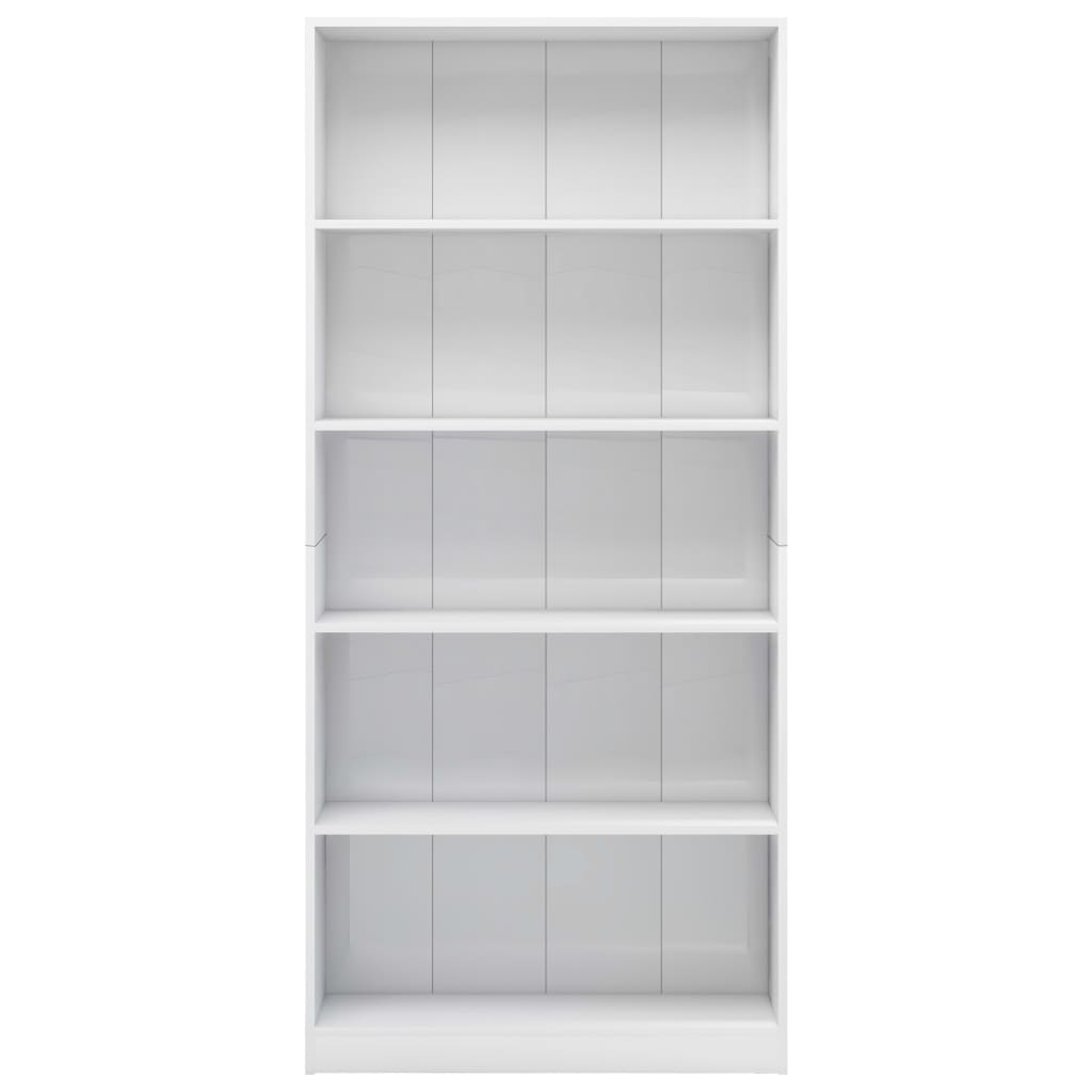 vidaXL Knjižna omara 5-nadstropna visok sijaj bela 80x24x175 cm