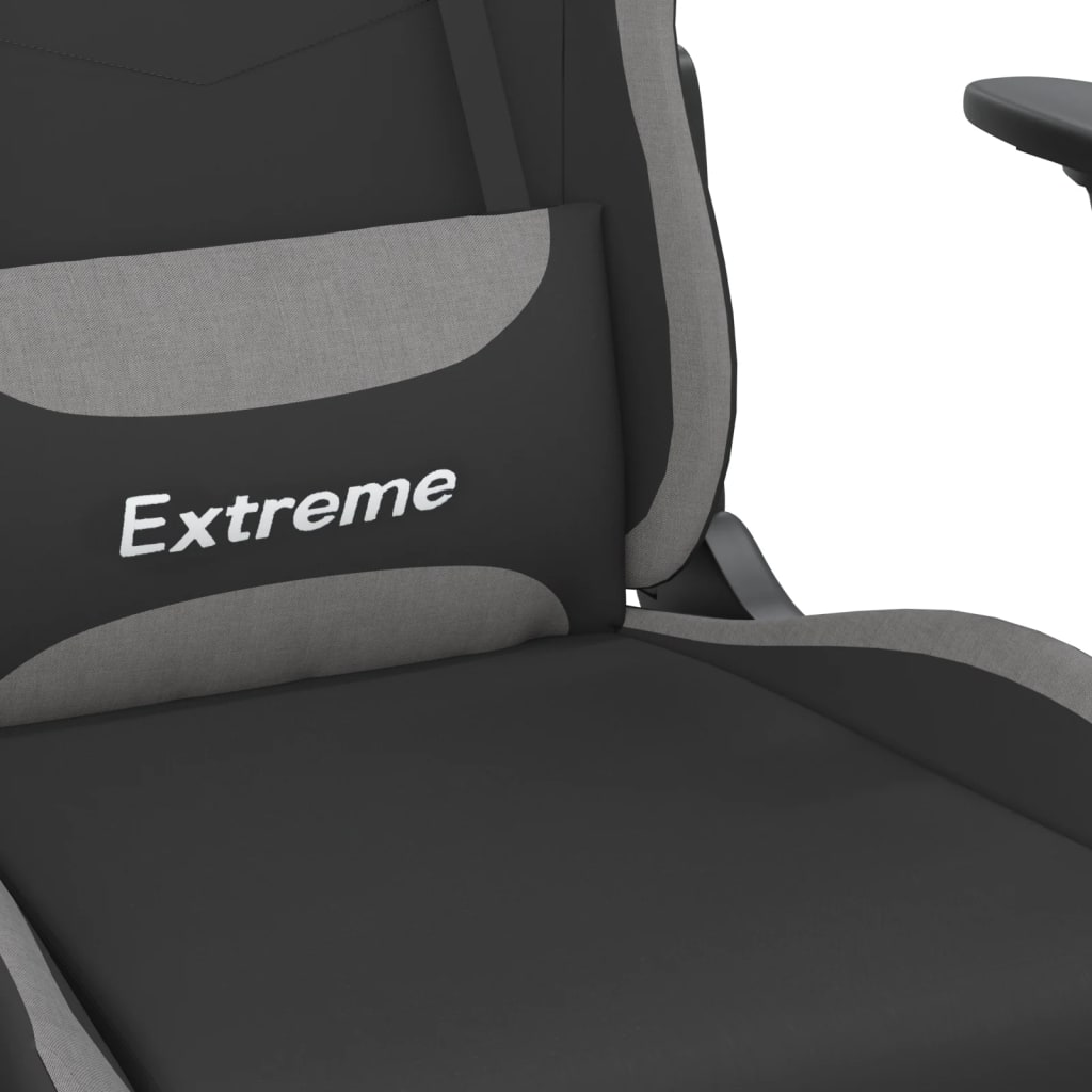 vidaXL Gaming stol z oporo za noge črno in svetlo siva blago