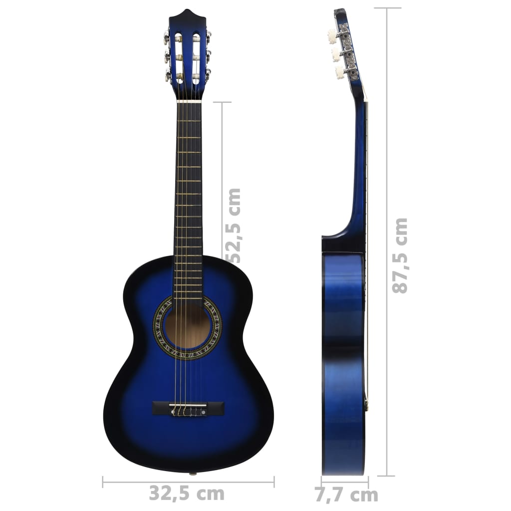 vidaXL Klasična kitara za začetnike in otroke s torbo modra 1/2 34"