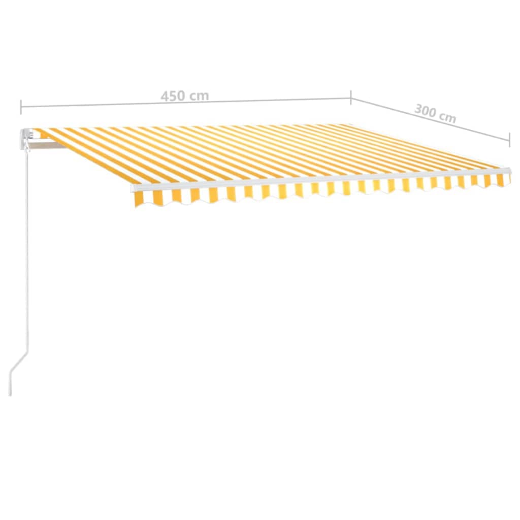 vidaXL Ročno zložljiva tenda 450x300 cm rumena in bela