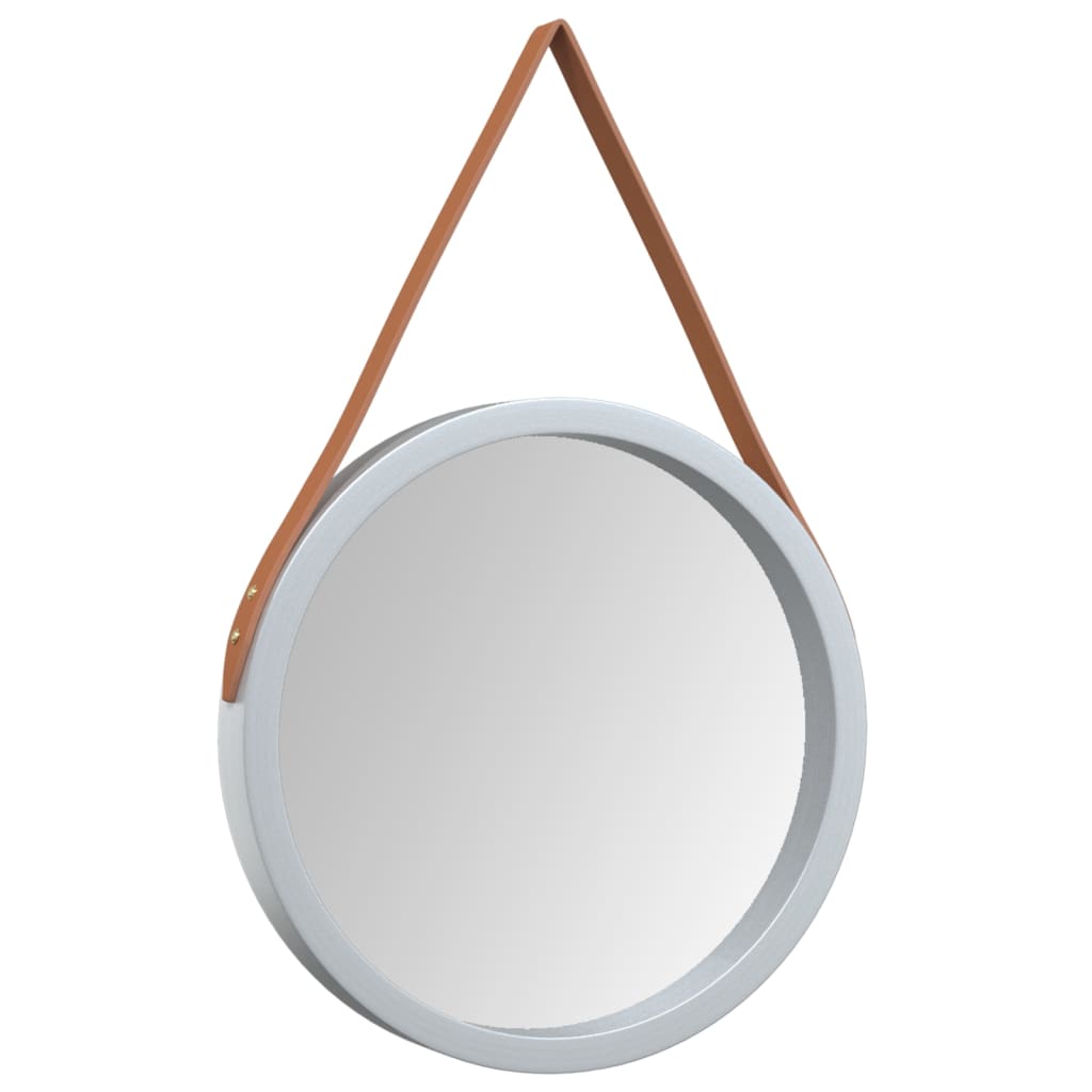 vidaXL Stensko ogledalo s trakom srebrno Ø 35 cm