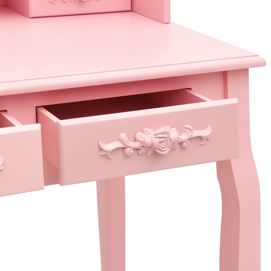 vidaXL Mizica za ličenje s stolčkom roza 75x69x140 cm les pavlovnije