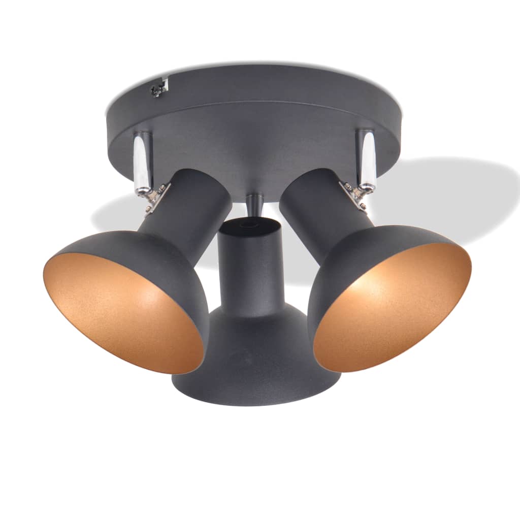 vidaXL Stropna svetilka za 3 žarnice E27 črne in zlate barve