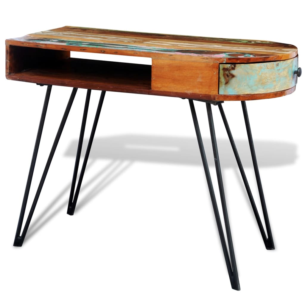 vidaXL Pisalna miza predelan trden les z železnimi nogami