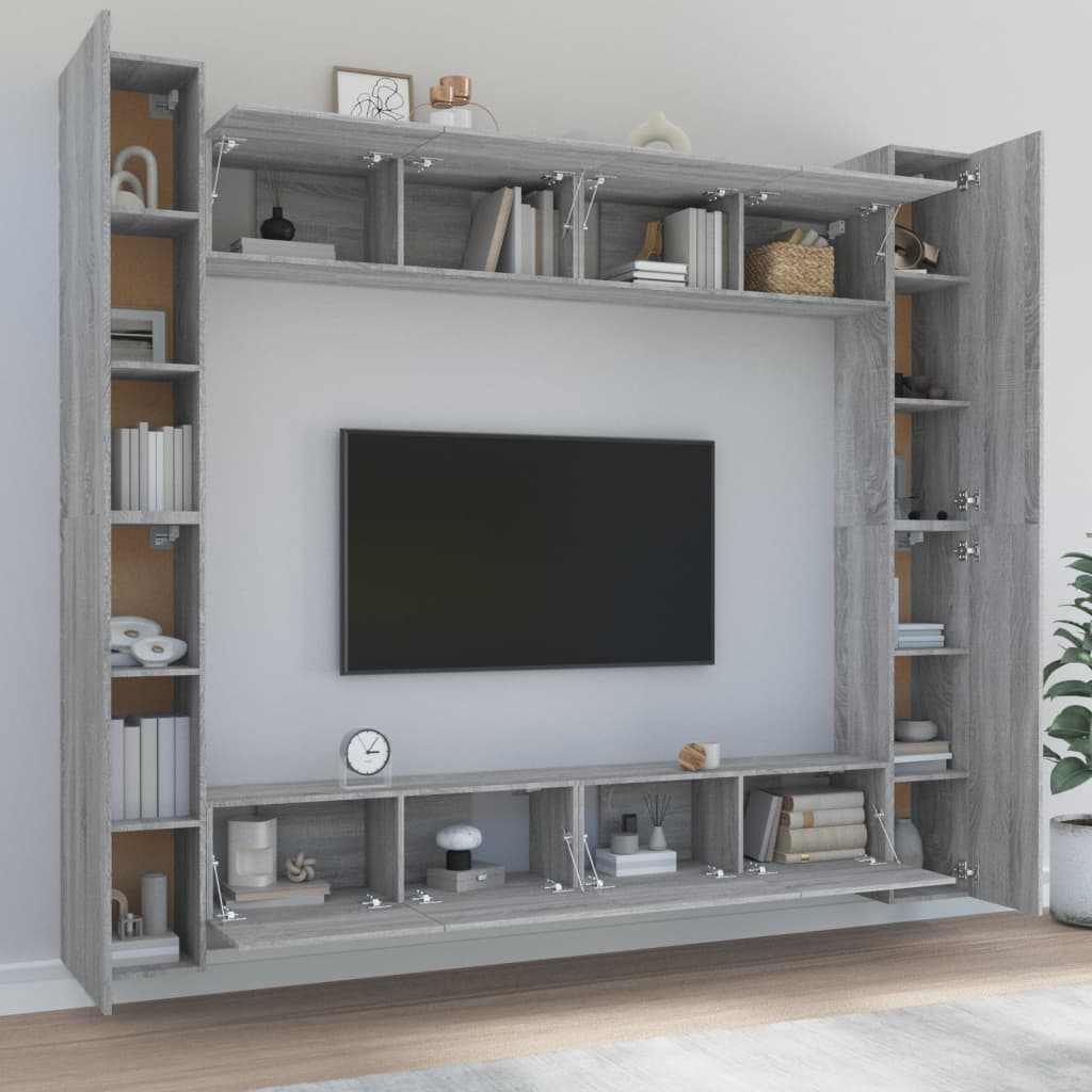vidaXL Komplet TV omaric 8-delni siv sonoma konstruiran les