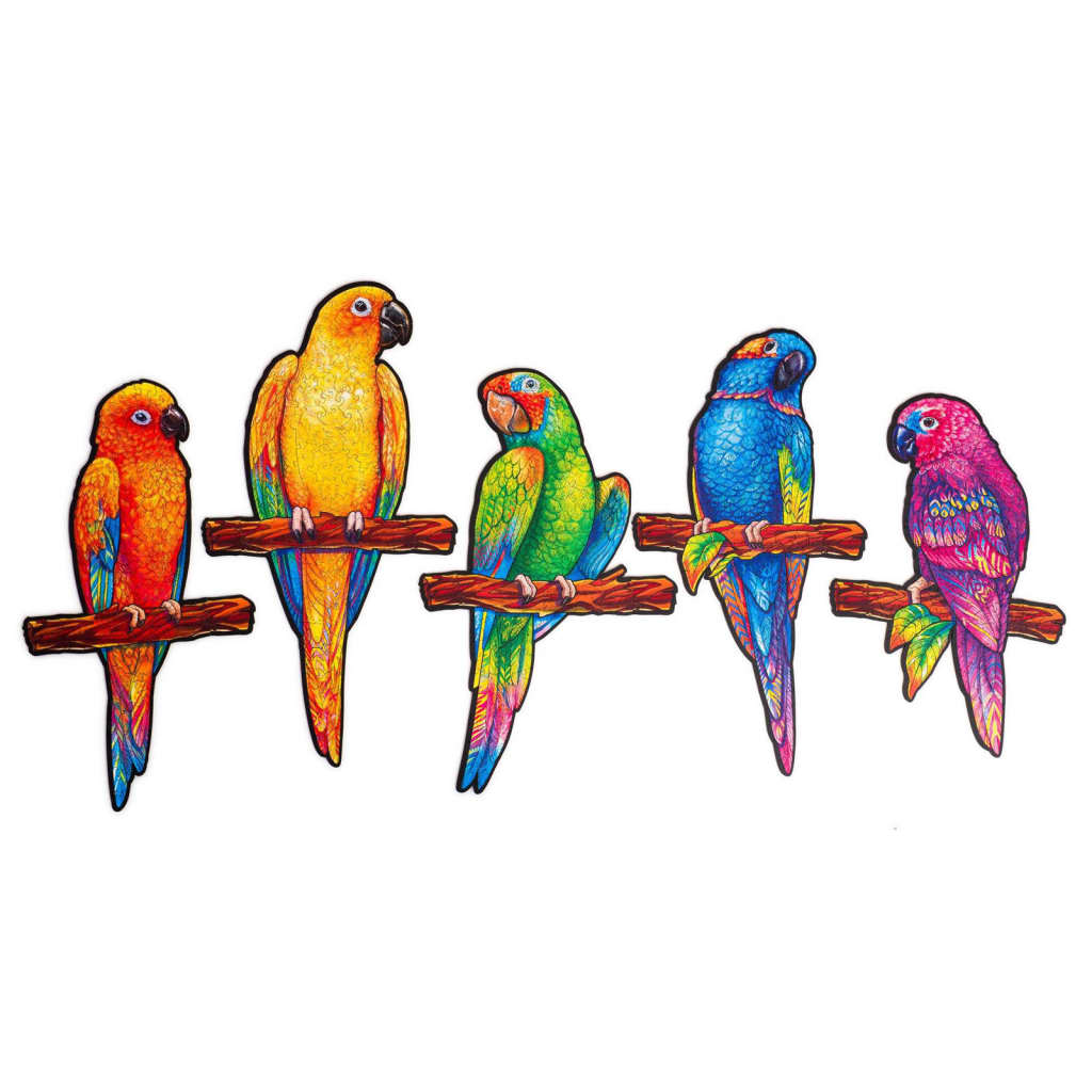 UNIDRAGON Lesena sestavljanka 620-delna Playful Parrots 72x40 cm
