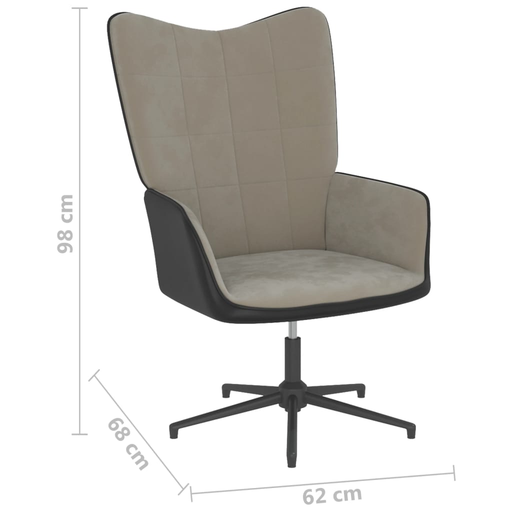 vidaXL Stol za sproščanje s stolčkom svetlo siv žamet in PVC