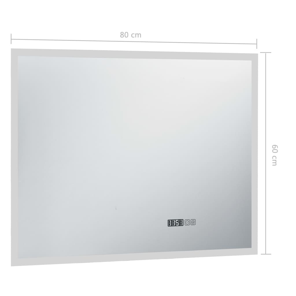 vidaXL Kopalniško LED ogledalo s senzorjem na dotik in uro 80x60 cm