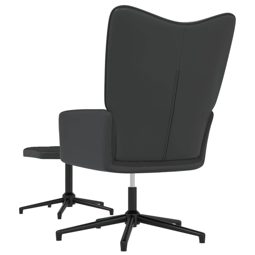 vidaXL Stol za sproščanje s stolčkom črn žamet in PVC