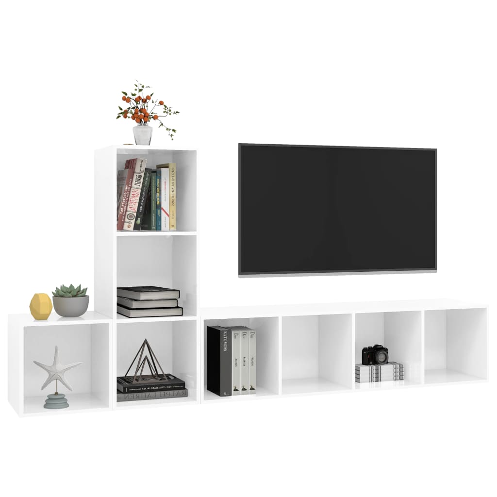 vidaXL TV omarica 3-delna visok sijaj bela iverna plošča