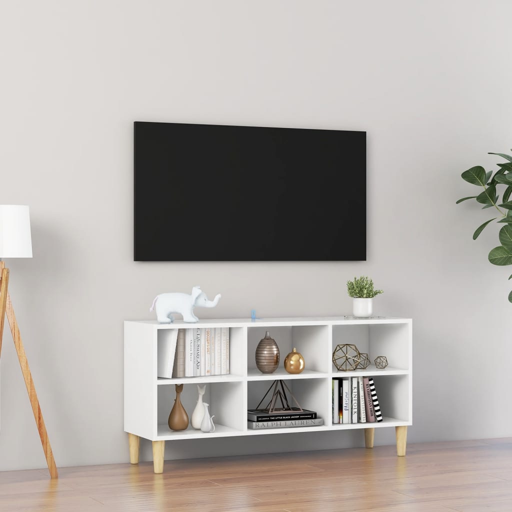 vidaXL TV omarica z lesenimi nogami bela 103,5x30x50 cm