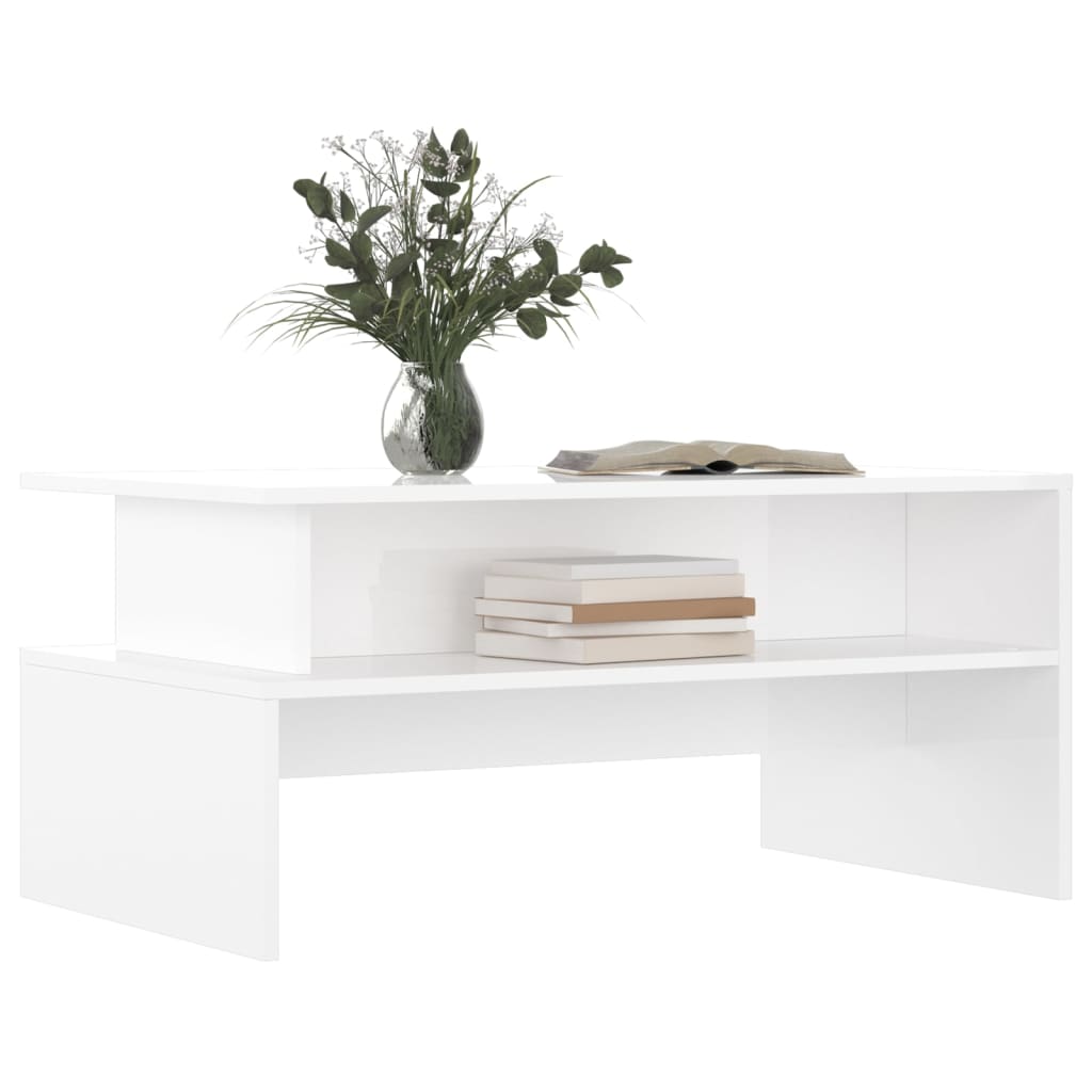 vidaXL Klubska mizica visok sijaj bela 90x55x42,5 cm inženirski les