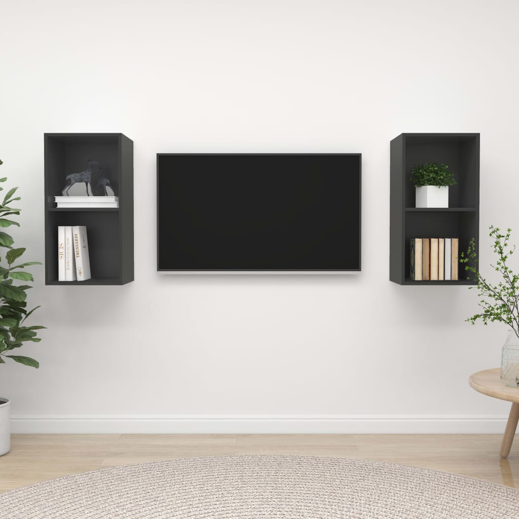 vidaXL Stenske TV omarice 2 kosa sive barve iverna plošča