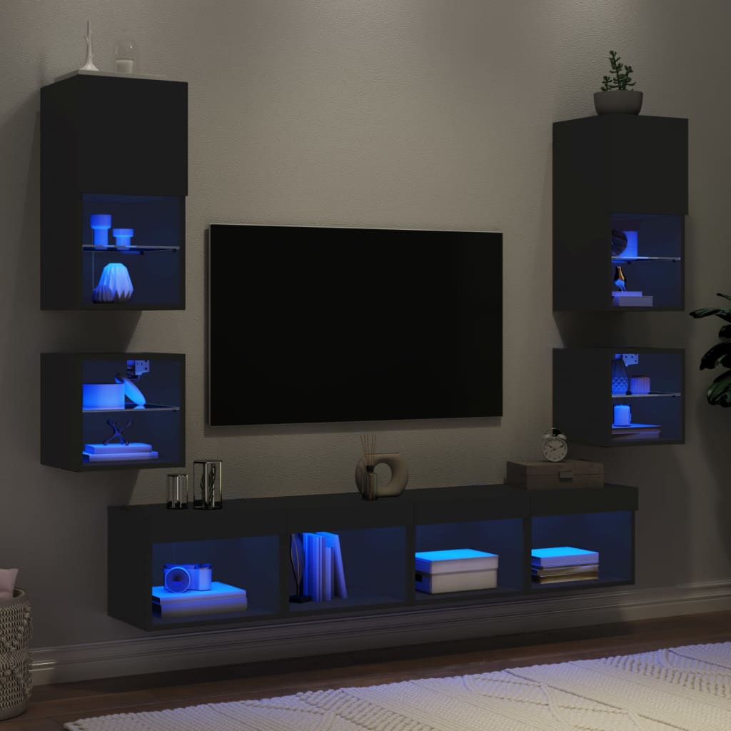 vidaXL Komplet TV omaric LED 8-delni črn inženirski les