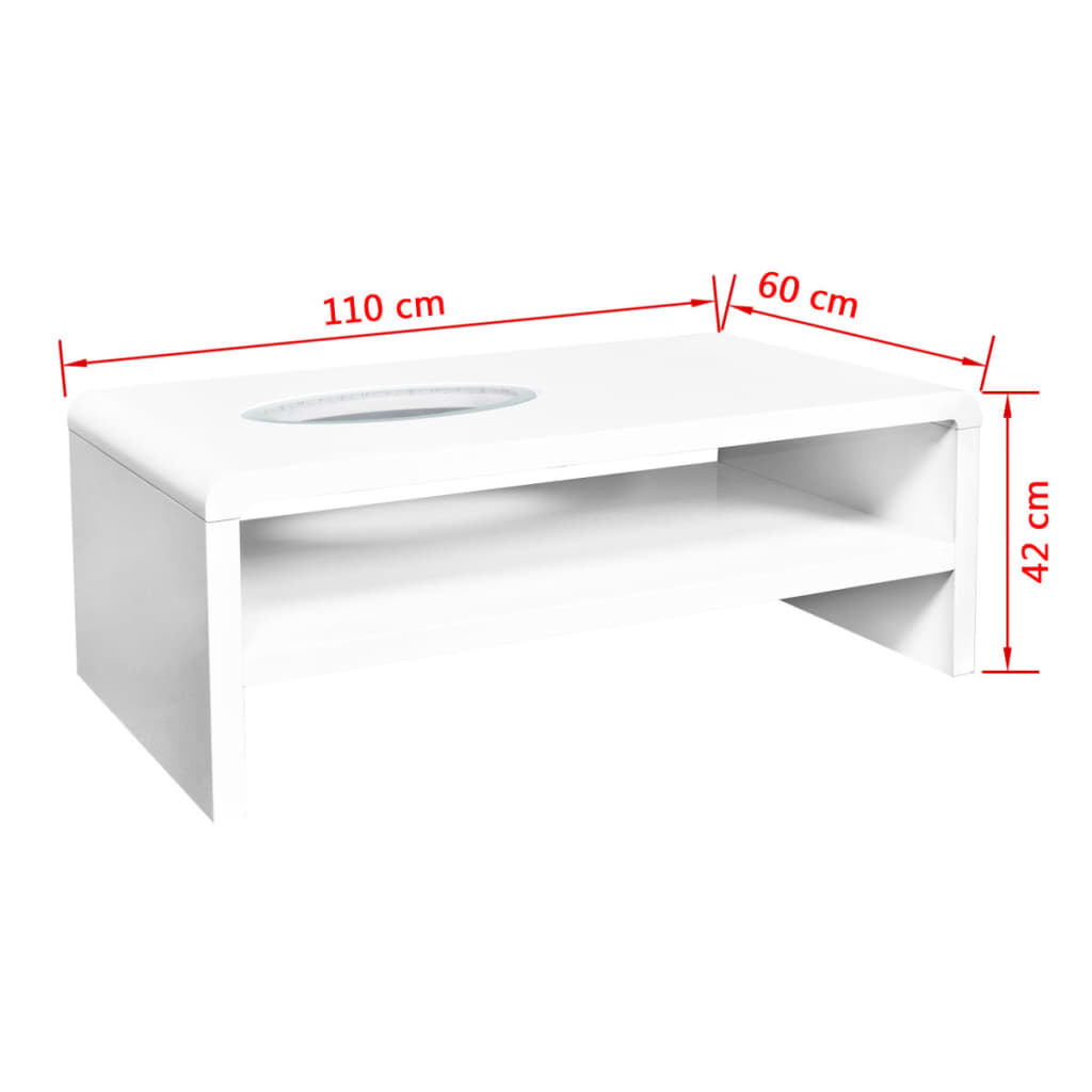 vidaXL Klubska mizica z LED visok sijaj bela