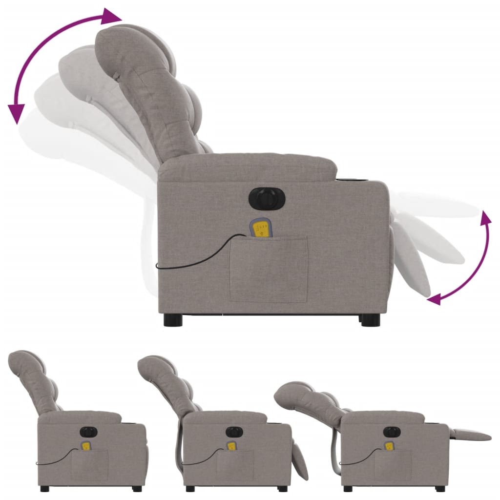 vidaXL Električni masažni naslanjač s funkcijo vstajanja taupe