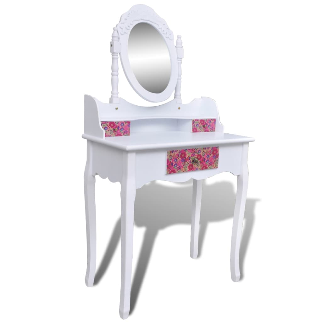 vidaXL Toaletna miza z ogledalom in stolčkom cvetlični potisk