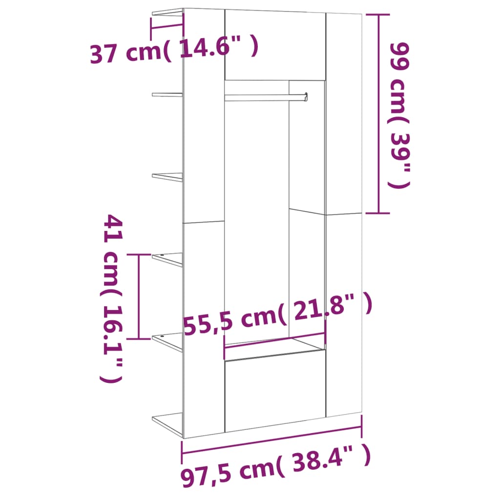 vidaXL Regal za predsobo 2 kosa betonsko siv inženirski les