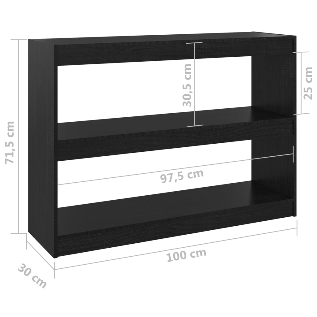 vidaXL Knjižna omara za razdelitev prostora črna 100x30x71,5 cm