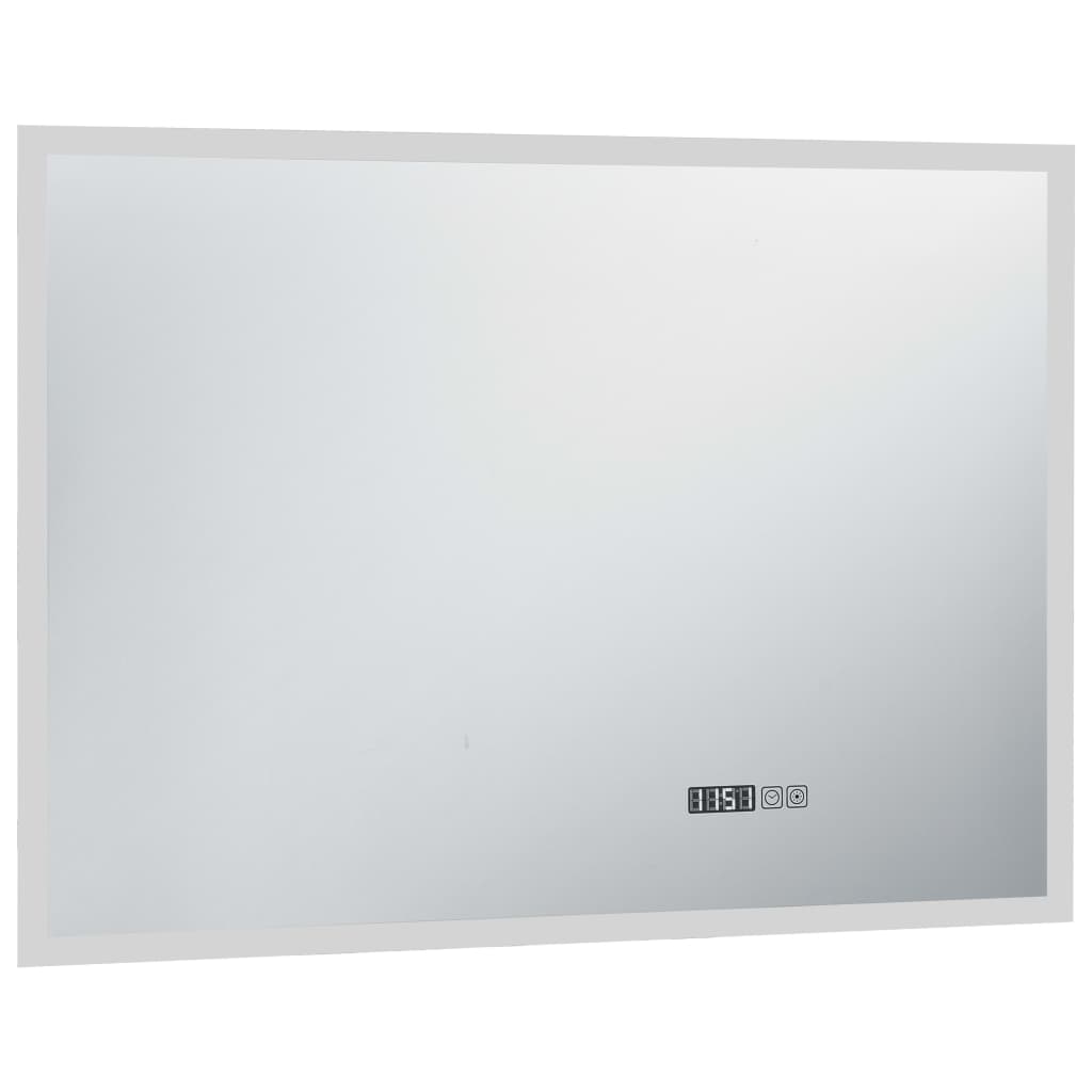 vidaXL Kopalniško LED ogledalo s senzorjem na dotik in uro 100x60 cm