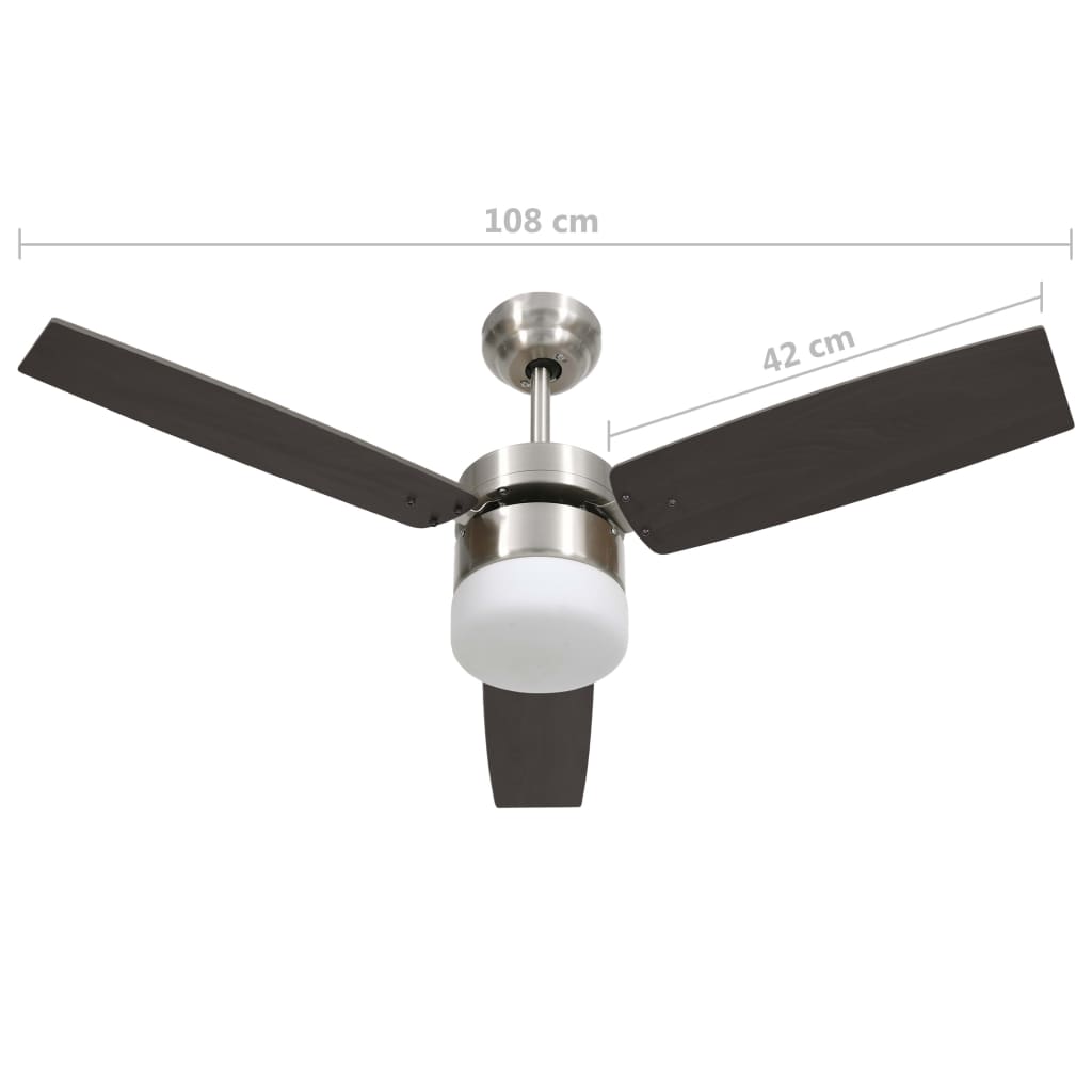 vidaXL Stropni ventilator z lučjo in daljincem 108 cm temno rjav