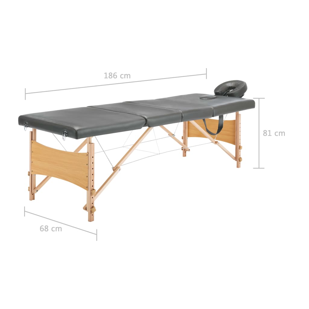 vidaXL Masažna miza s 4 conami lesen okvir antracit 186x68 cm