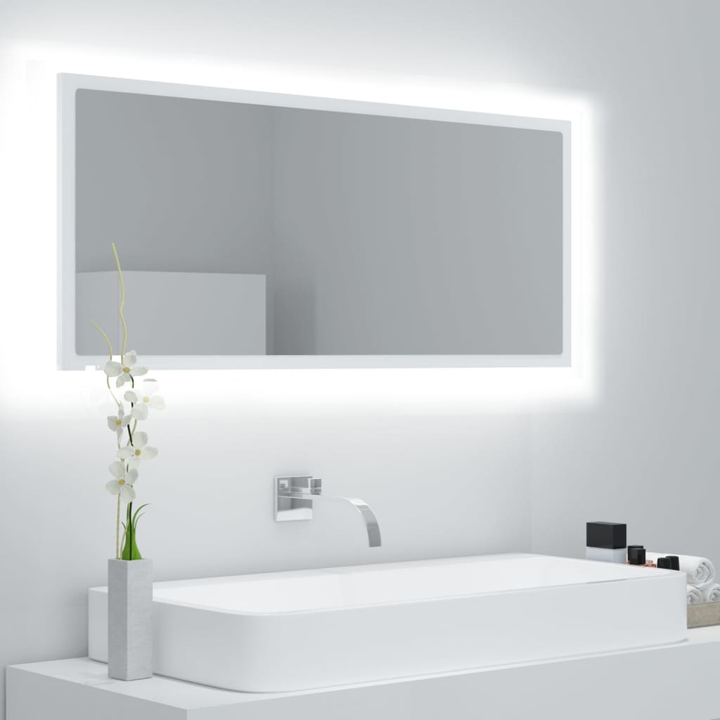 vidaXL LED kopalniško ogledalo belo 100x8,5x37 cm akril