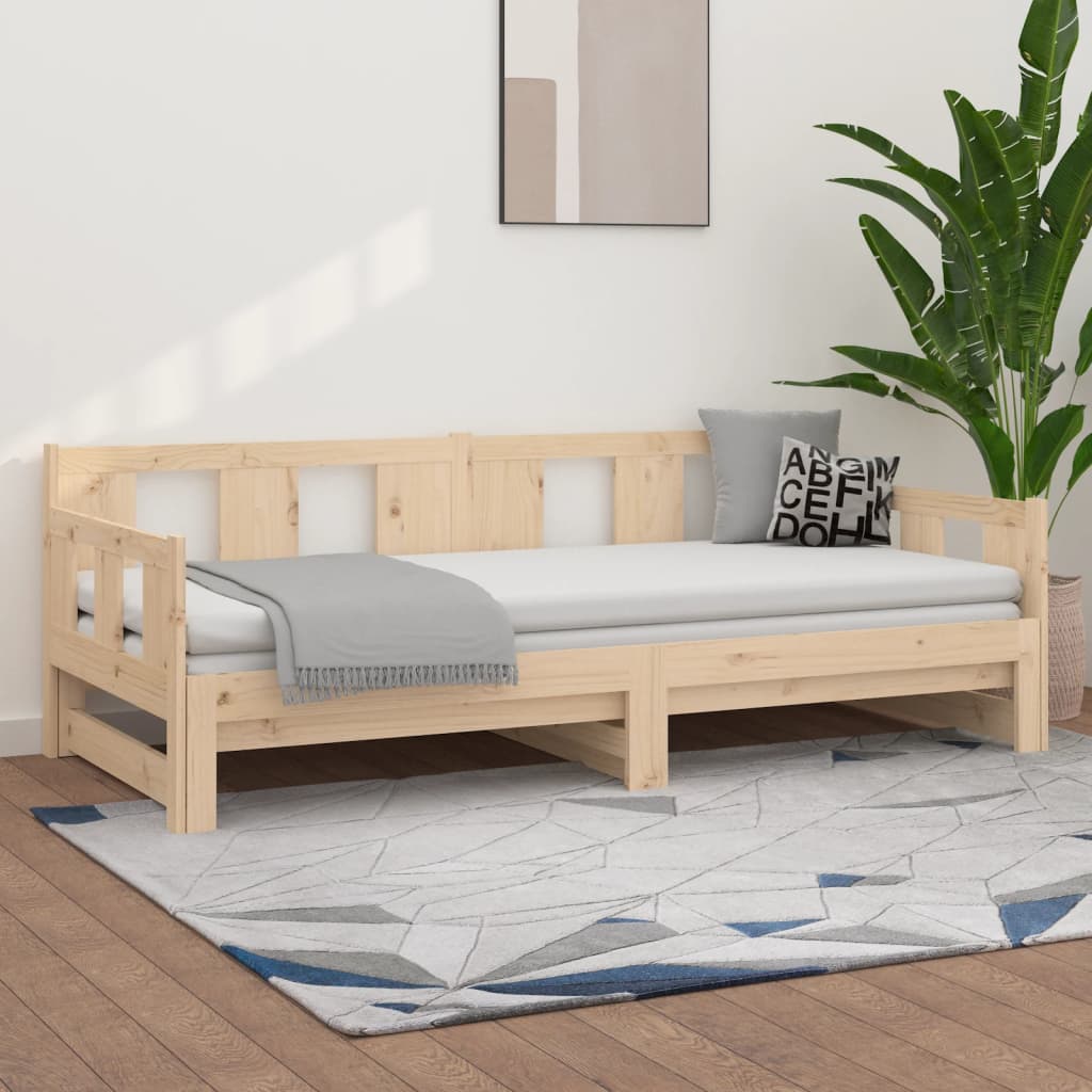 vidaXL Izvlečna dnevna postelja trdna borovina 2x(90x200) cm