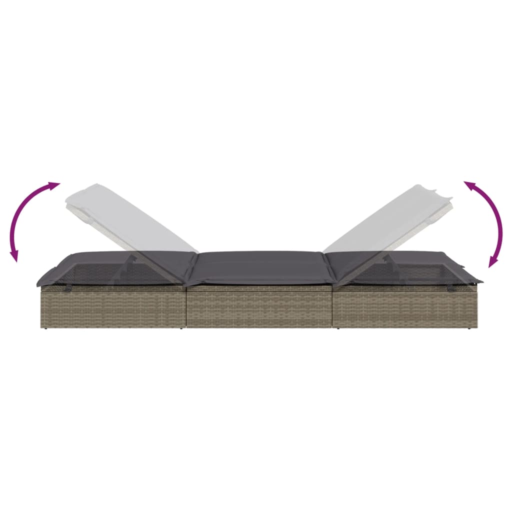 vidaXL Vrtna postelja za 2 osebi z blazinami siv poli ratan