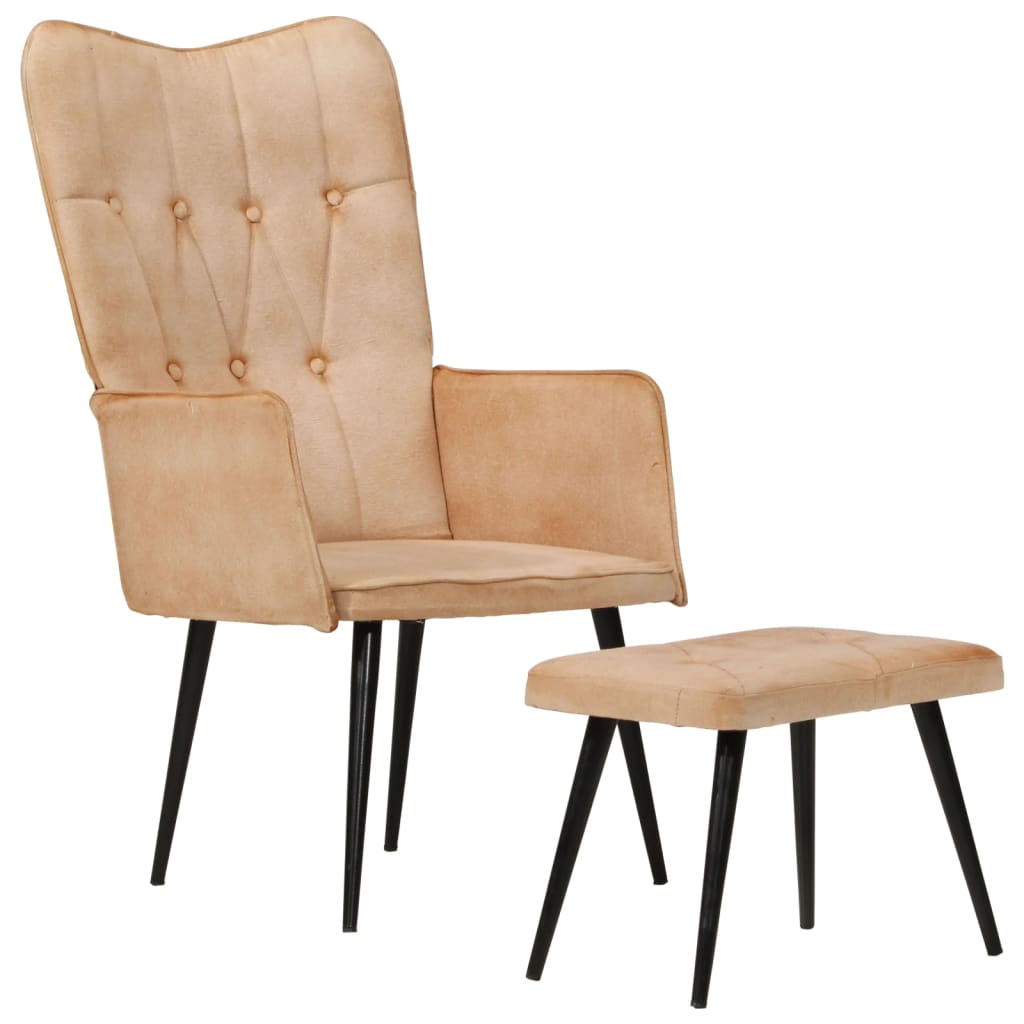 vidaXL Fotelj s stolčkom za noge krem iz platna