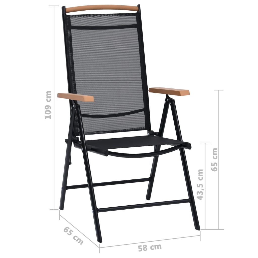 vidaXL Zložljivi vrtni stoli 2 kosa aluminij in textilene črne barve